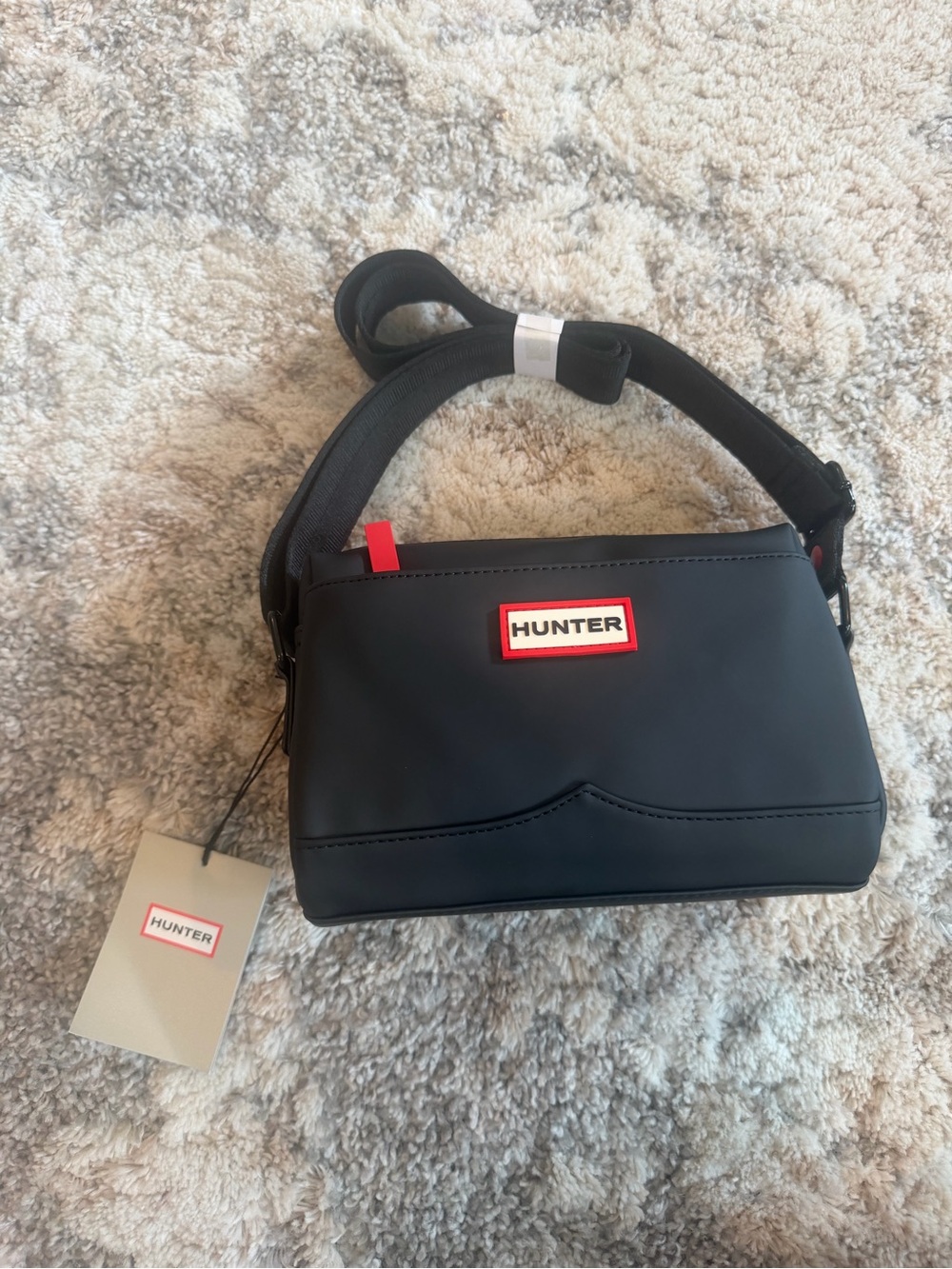 Hunter Black Crossbody Bag with Red Logo Accent